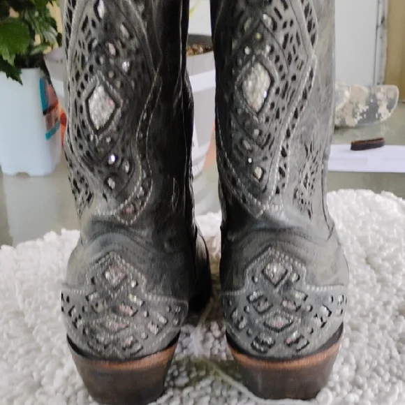 CORRAL Gray Silver Embellished Western Cowboy Boots